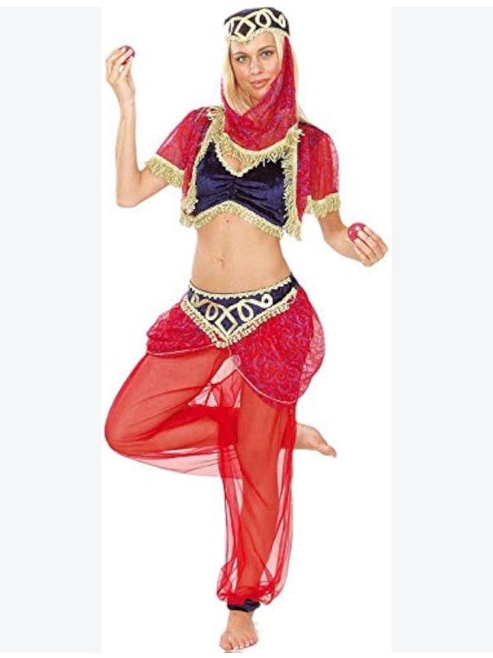 New- M/L sexy women’s Halloween Red Arabian Genie Costume with Gold Trim